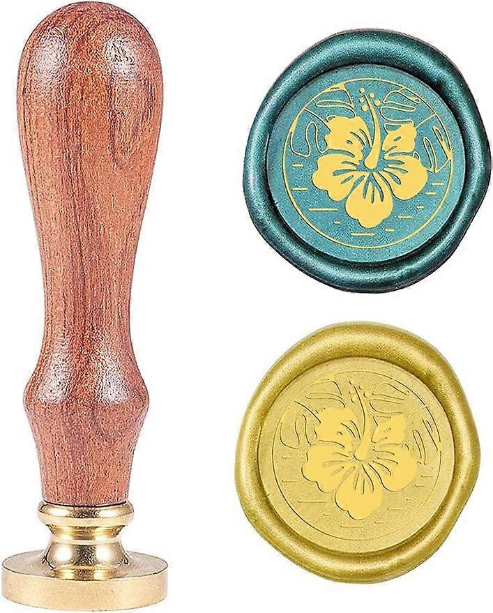 1pc Wax Seal Stamp Hibiscus Palm Leaf Sealing Wax Stamp with Wooden Handle Vintage Retro Removable Sealing Stamp