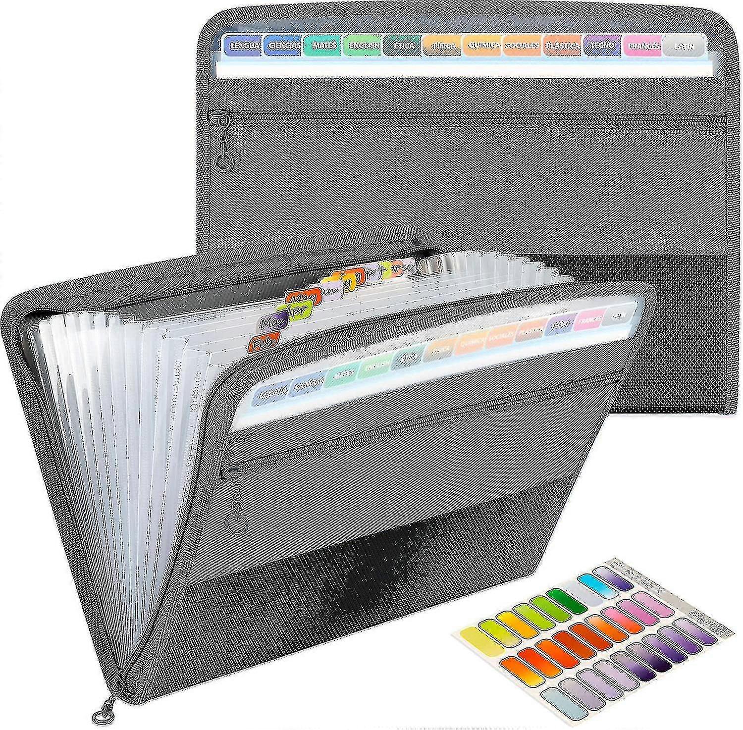 1pc 13 Pockets Zipper Expanding Folder - A4 Plastic Folder, Waterproof And Sturdy (black)