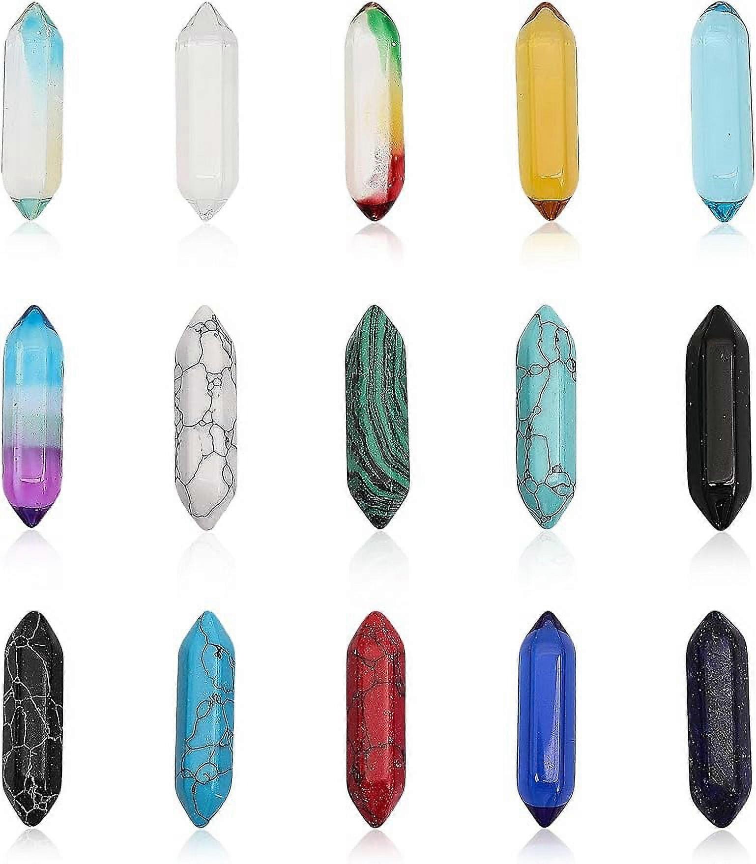 30Pcs 15Styles Crystals Stones Sets Hexagonal Chakra Stones DIY Beads Jewelry Making Finding Kit No Hole Beads