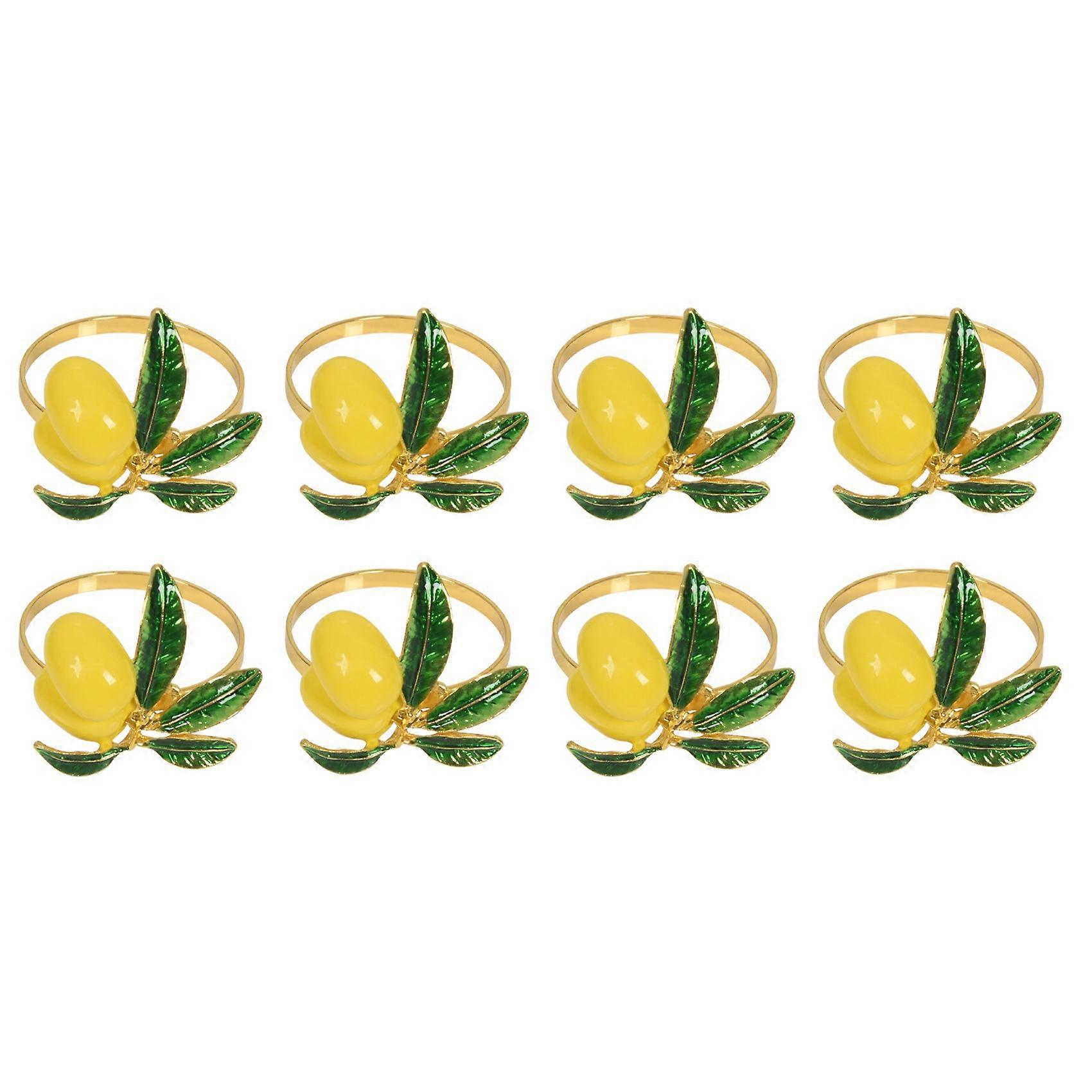 Napkin Rings Set of 8,Lemon Wedding Napkin Holder Gold Napkin Buckle for Table Decor Parties Holida