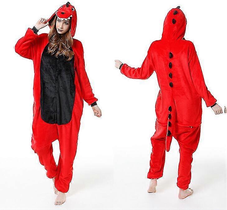 Onesize Flannel Adult Pajamas Red Dinosaur Anminal Cosplay Costume On Nesie Pajamas