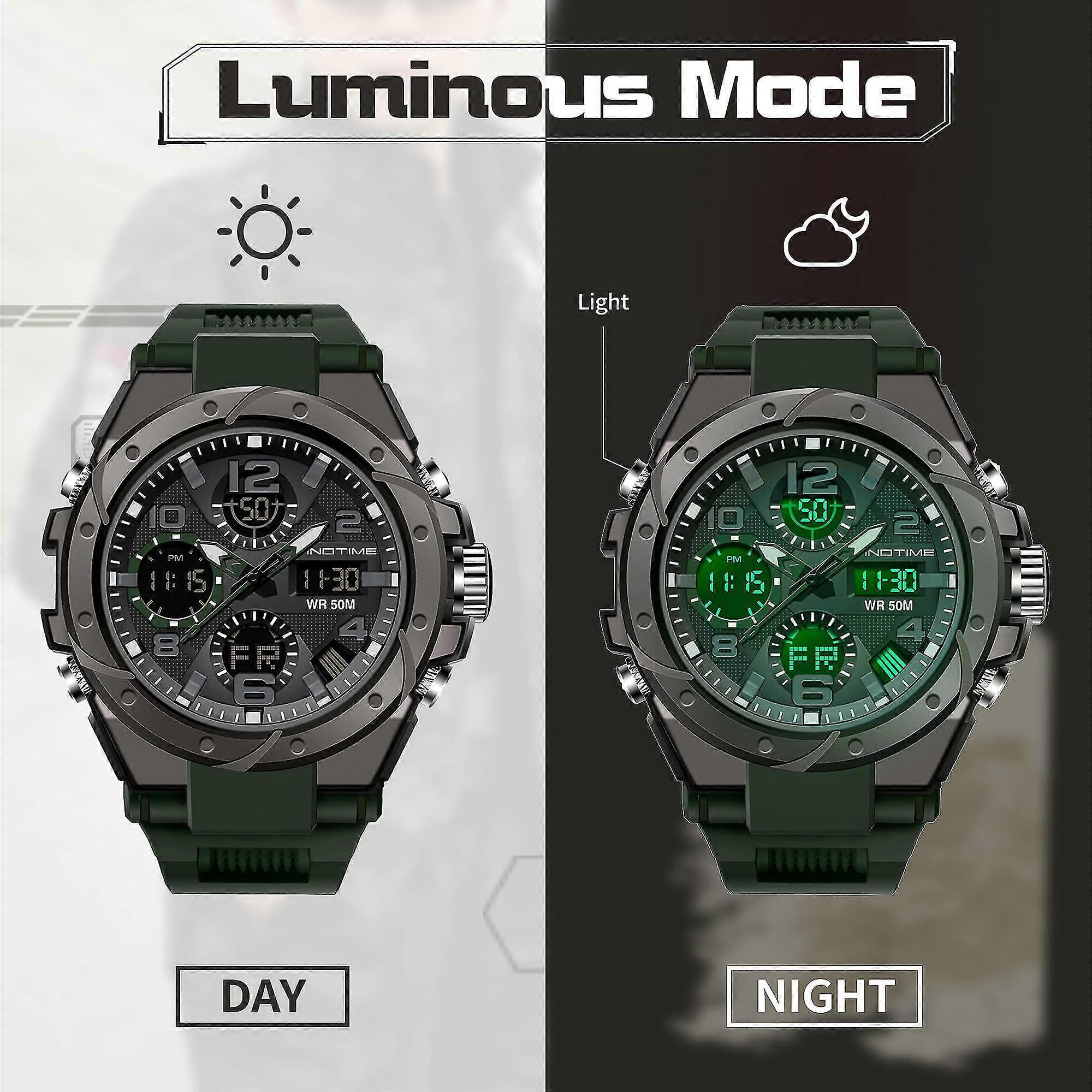 Findtime Orologio Tattico Militare Uomo, Cronografo Analogico, Impermeabile 5 ATM, Calendario, Cassa 50mm, Cinturino In Gomma, Nero