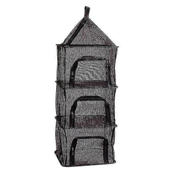 4layer Outdoor Bbq Drying Net Camping Folding Hanging Storage Black--