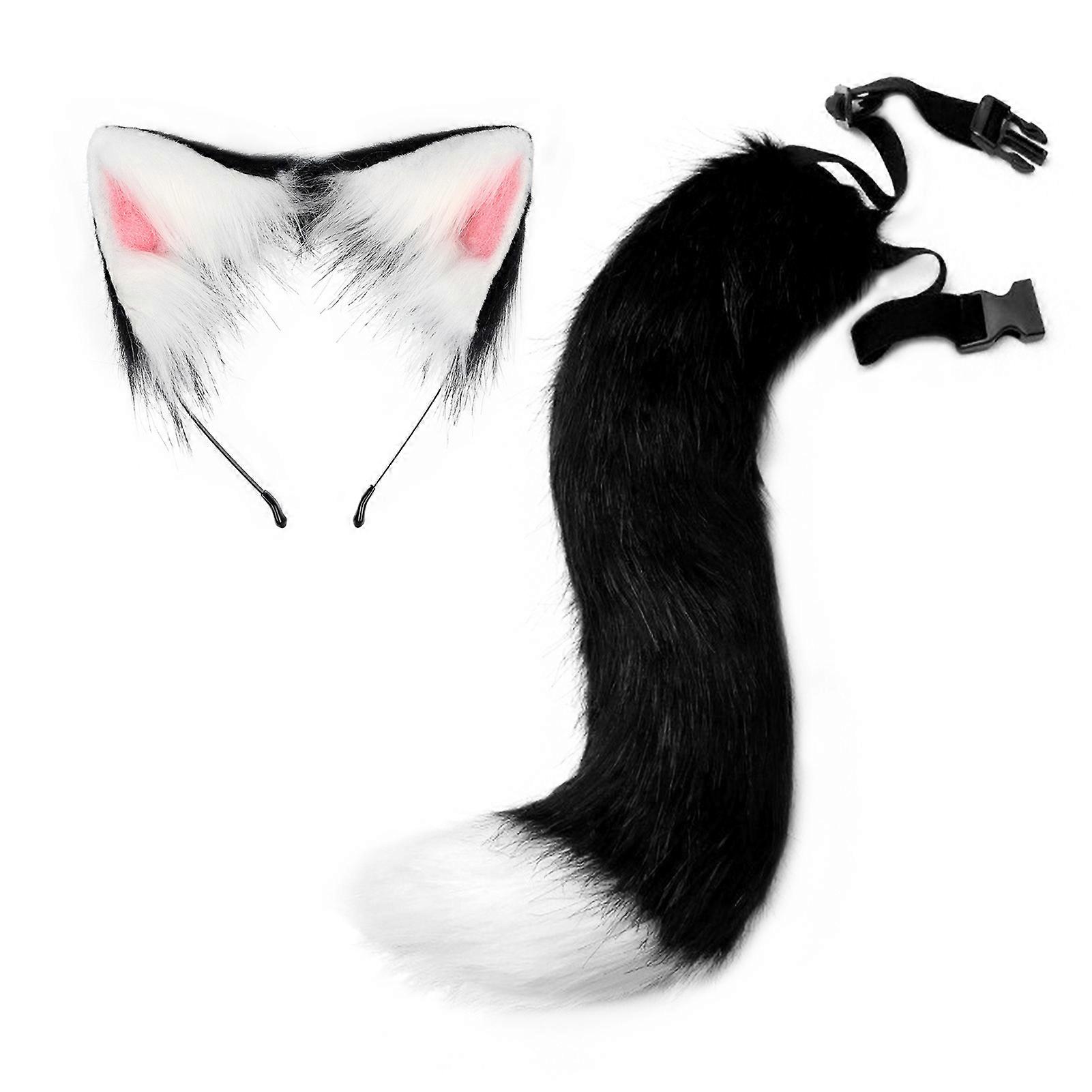 Fox Tail Headdress Handmade Simulated Fox Tail Cat Ear Set Halloween Cosplay Costume Fluffy Fox Tail Accessory