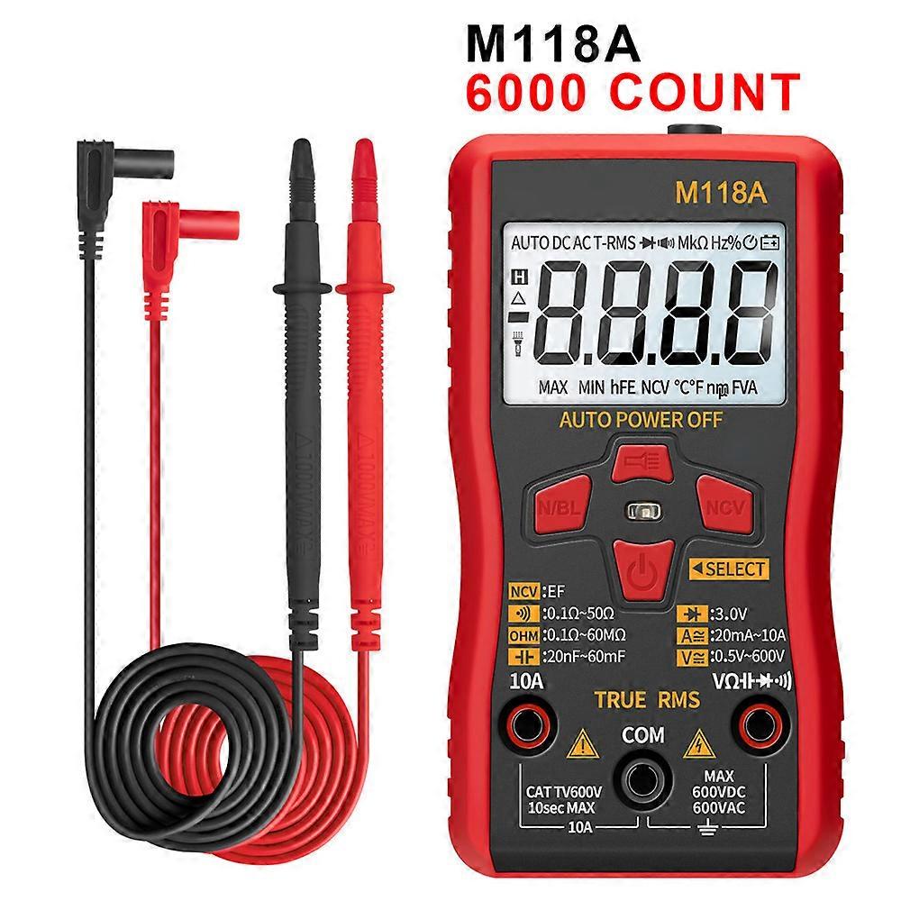 Auto Mmultimetro True Rms Tranistor Meter Flashlight M118A Smart Tester with NCV Data Hold Digital Multimeter 6000 Counts