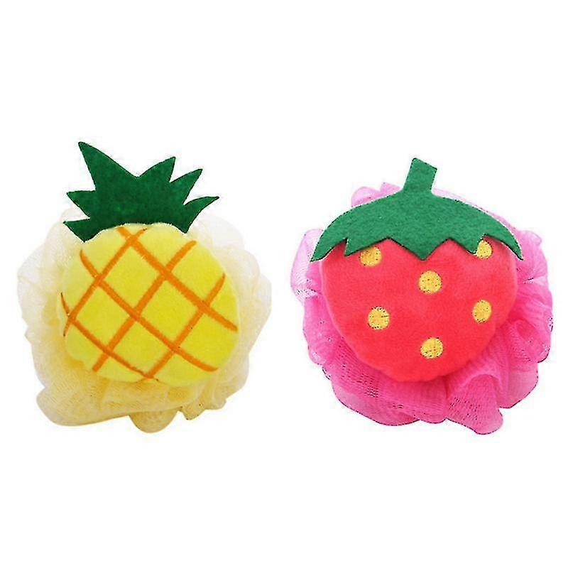 2pcs Colors Fruit Shaped Bath Ball Mesh Sponge Mesh Pouf Shower Ball (strawberry And Strawberry)