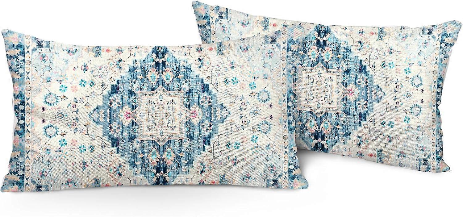 Capas de Almofada Boho 12"x20" Conjunto de 2 Capas de Almofada de Linho com Padrão Duplo Face Bohemian Carpet para Sofá Cama de Fazenda Decorativo,