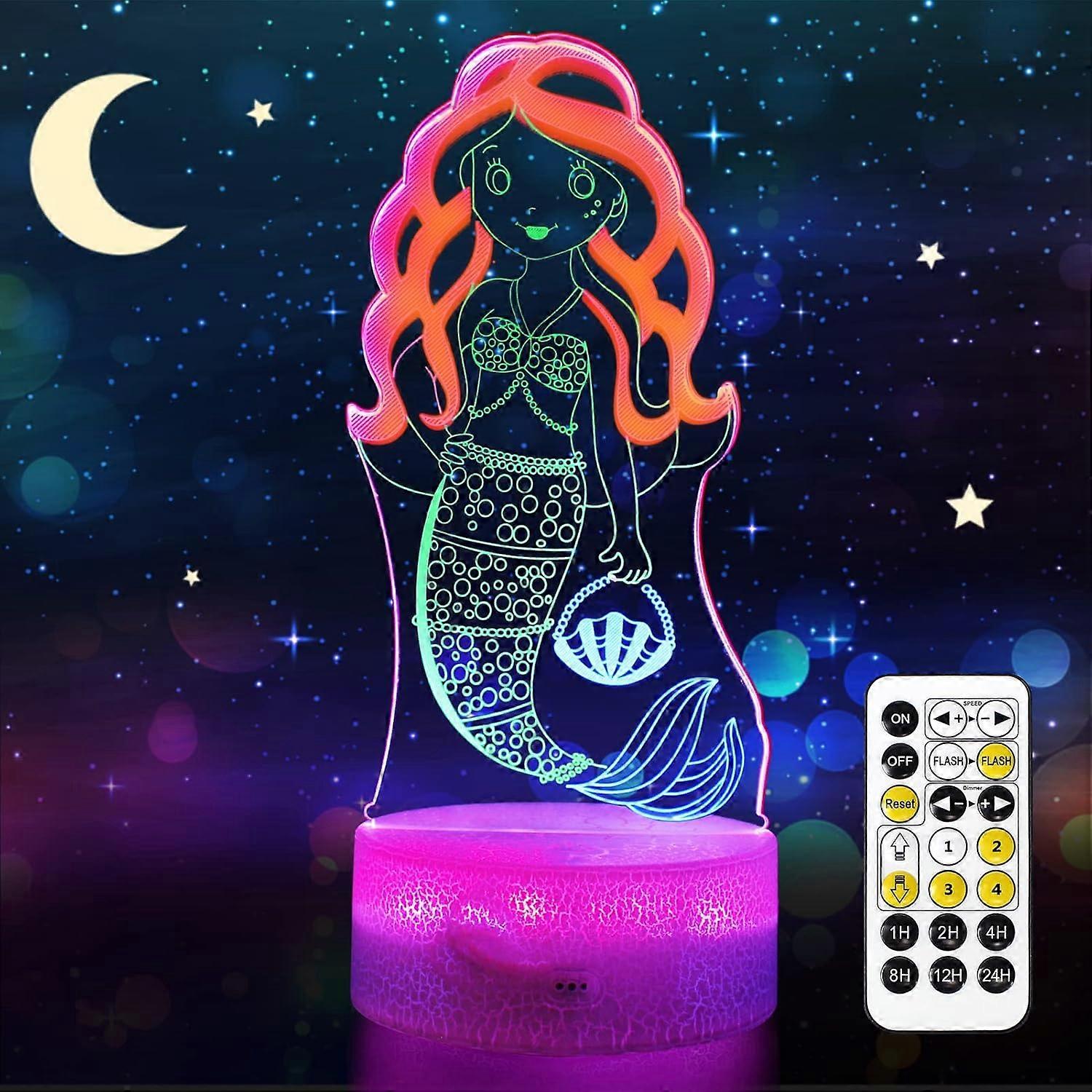 Little Mermaid 3D Night Light, Dynamic RGB Colors Changing 3D Illusion Lamp with Smart Touch and Remote Control
