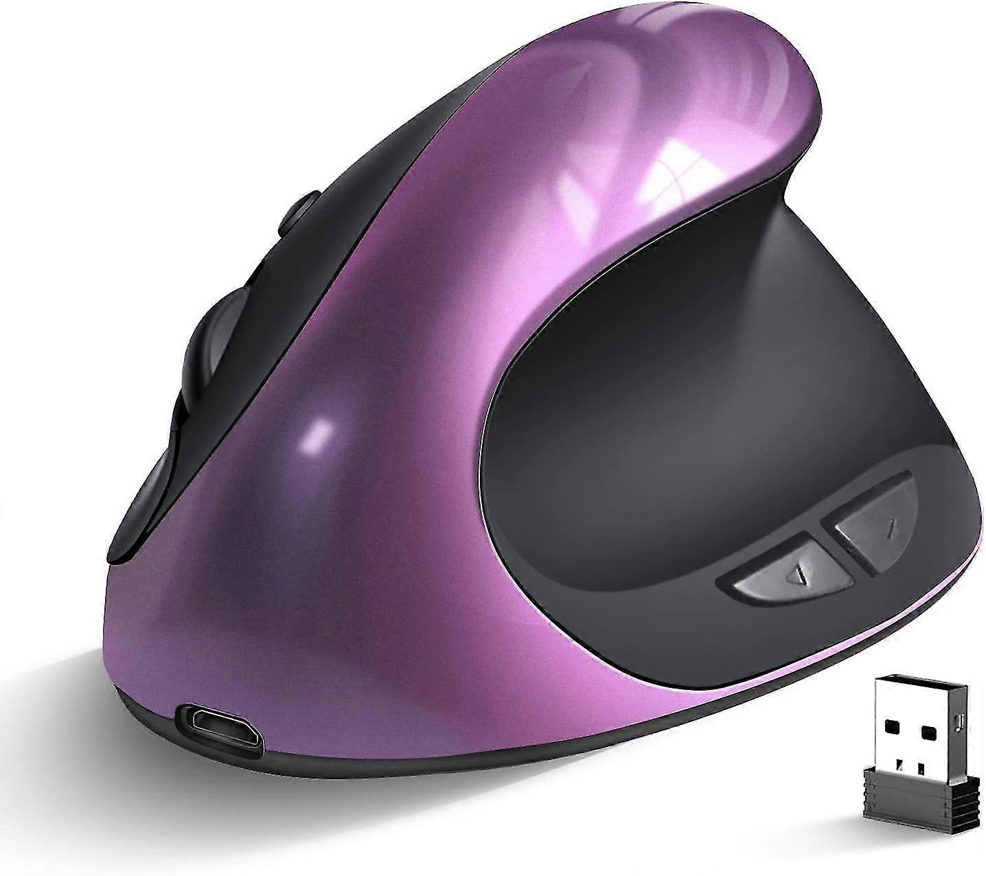 Souris verticale rechargeable ergonomique avec DPI réglable pour ordinateur portable - Violet