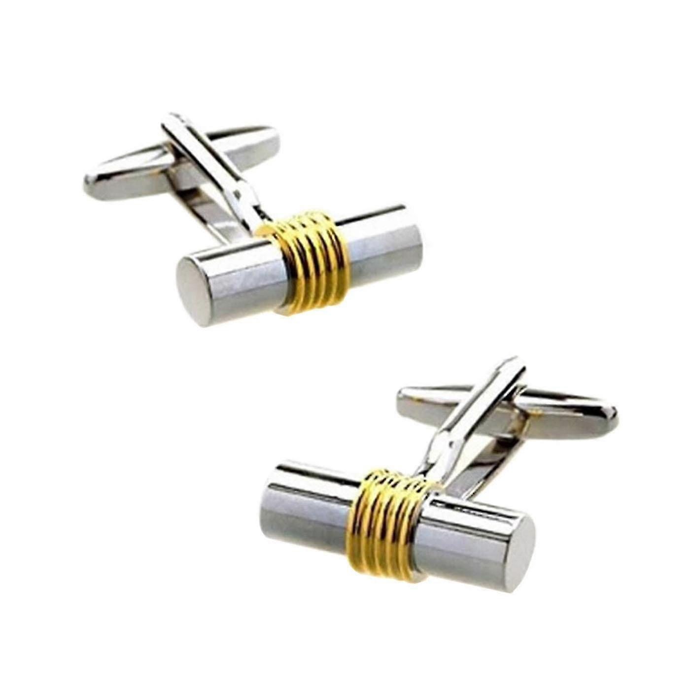 Elegant Two Tone Gold Silver Barrel Round Cufflinks