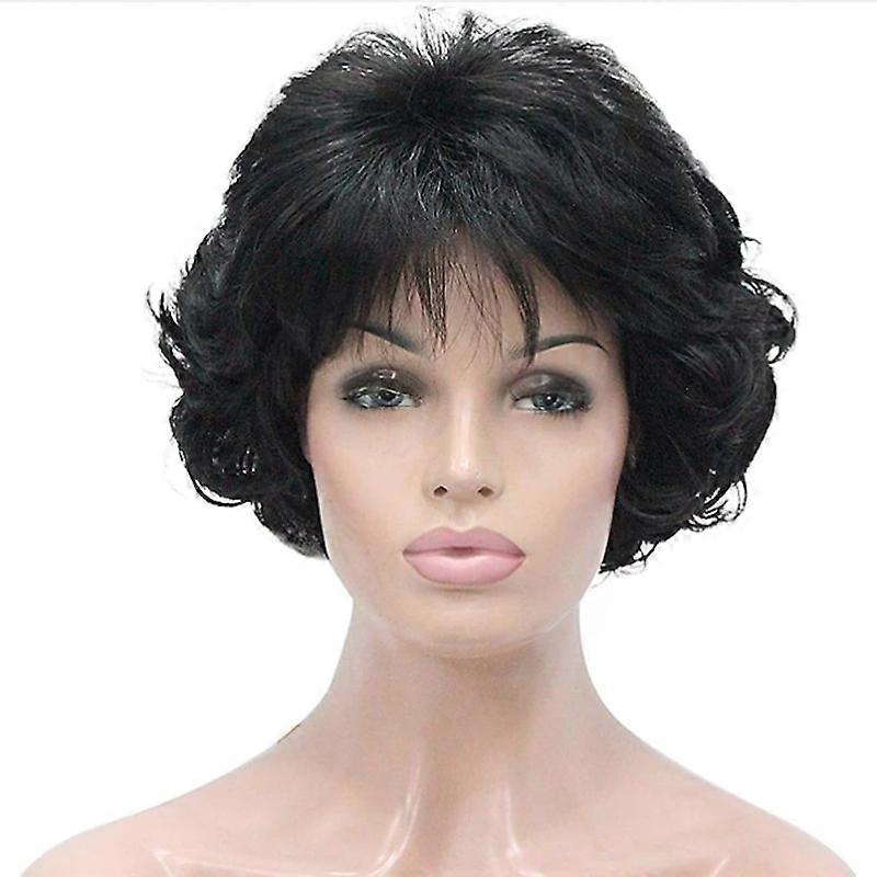 HAIRJOY Women Wig 2 Tones Grey White Ombre Synthetic Short Layered Curly Hair Puffy Bangs Heat Resistant 9 Color Available