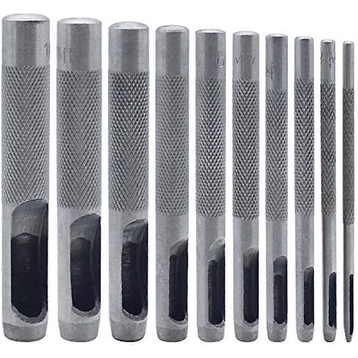 10 Pieces Round Steel Hollow Punch Set 1 mm to 10 mm Different Sizes Leather Craft Hollow Hole Punch Cutter Tools for Watch Band Gasket Belt Strap Sho