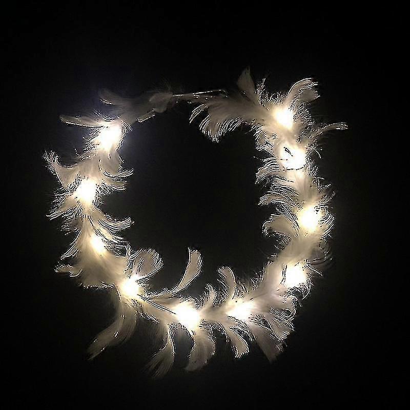 Light Up White Headband Feathers And White Led Lights