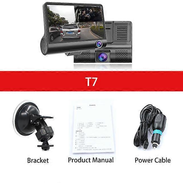 DashCam Auto DVR 4 Pollici Full HD 1080P 3 Lenti Auto Videoregistratore Monitoraggio Parcheggio 170 Visione Notturna G-sensor Videocamera