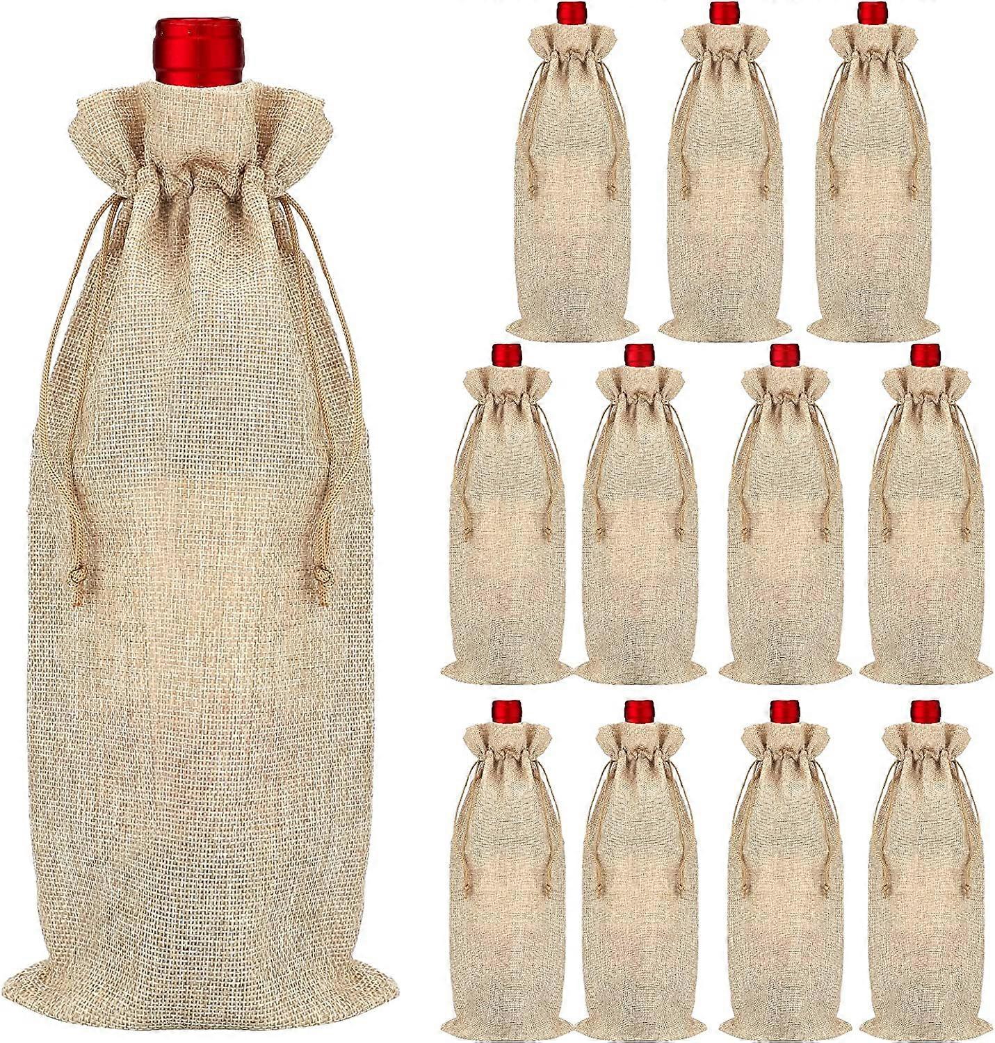 12PCS Burlap Wine Bag with Drawstring - 16 x 36CM, Reusable for Wine Bottle Decoration for Wedding,Party,Holiday