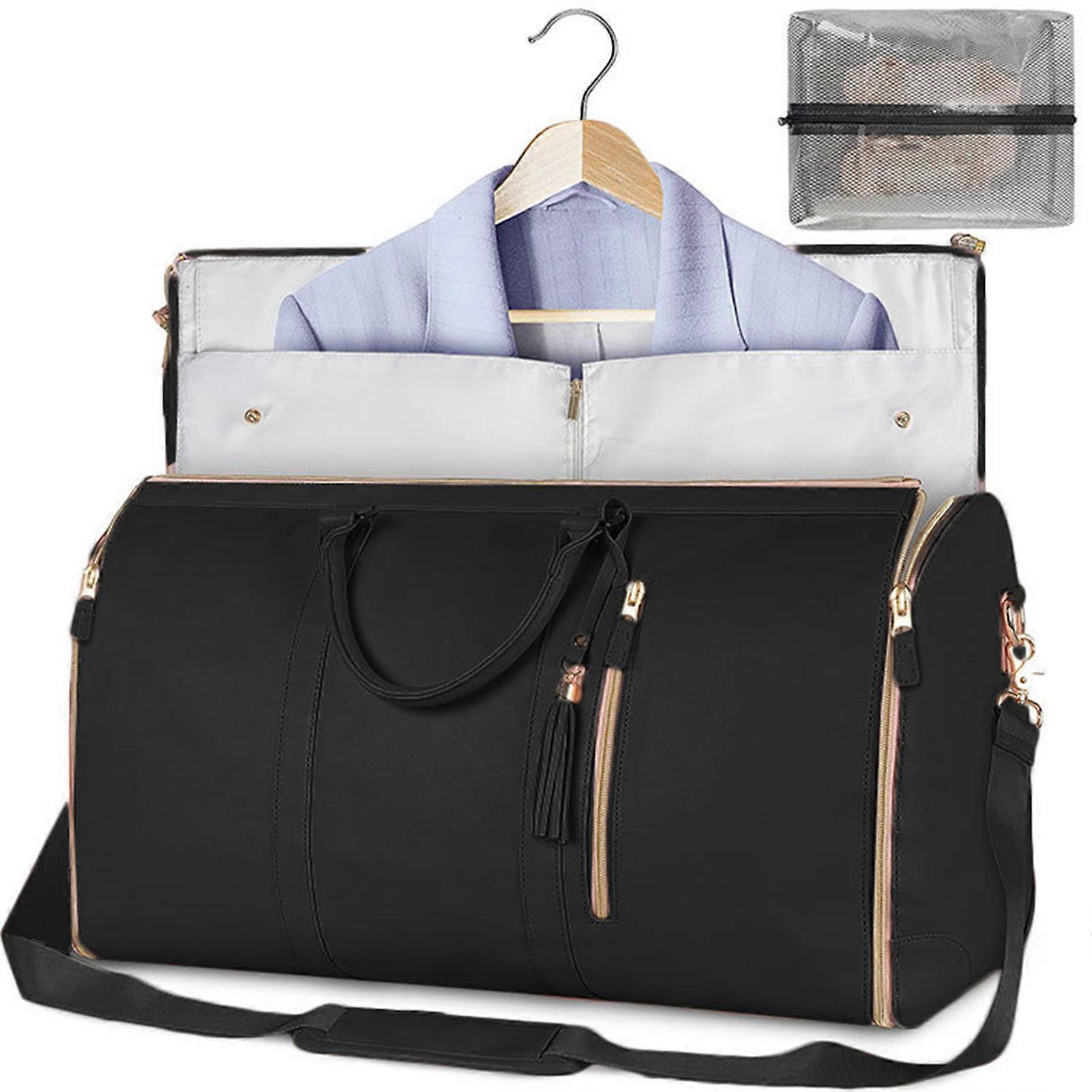 PU Leather Duffle Bag Convertible Travel Bag, Carry On Garment Bag for Travel, SHanging Suitcase Suit Bag with Toiletry Pocket, Shoulder Strap