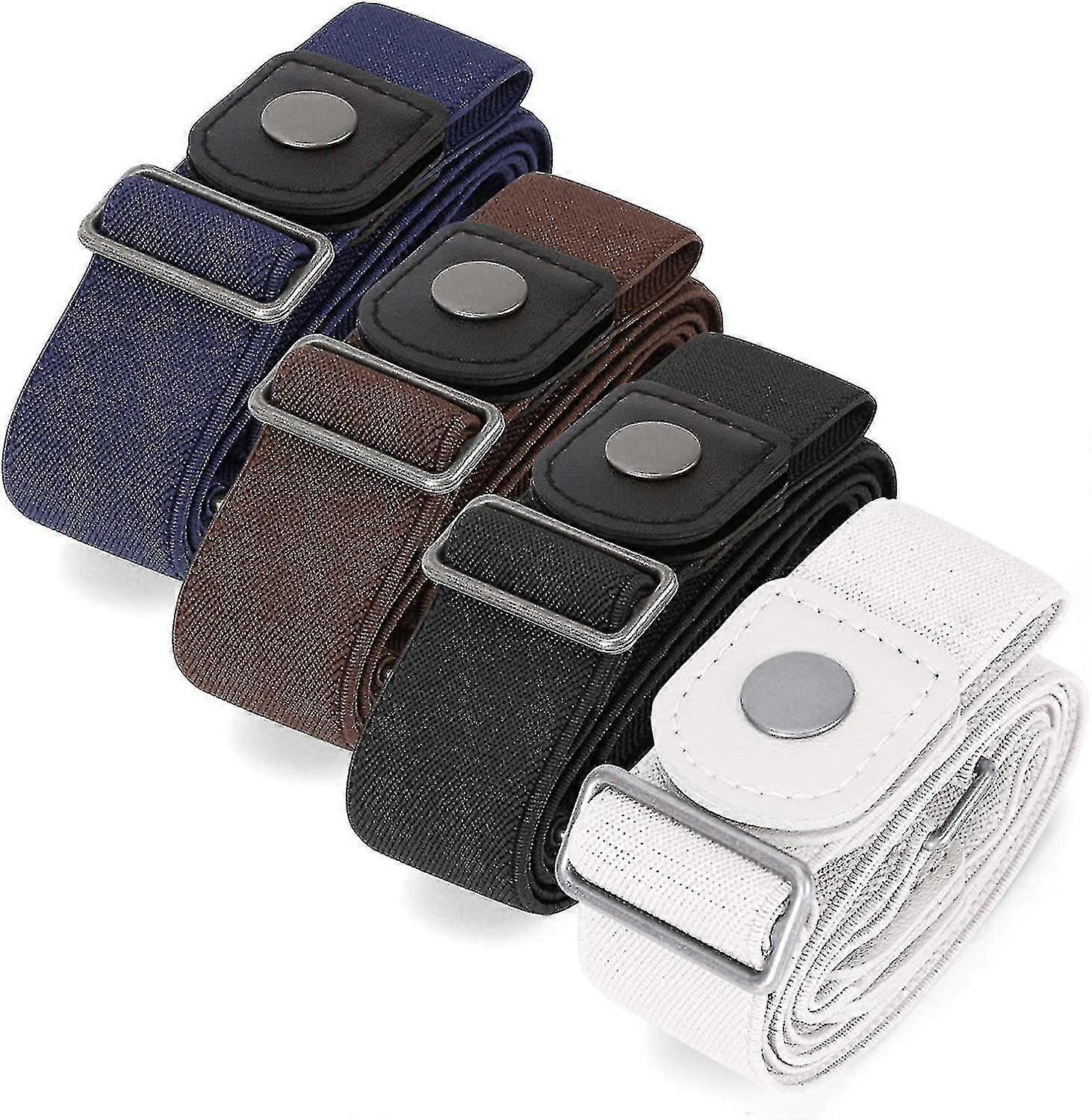 4 Pack No Buckle Invisible Stretch Belt-black+brown+blue+white