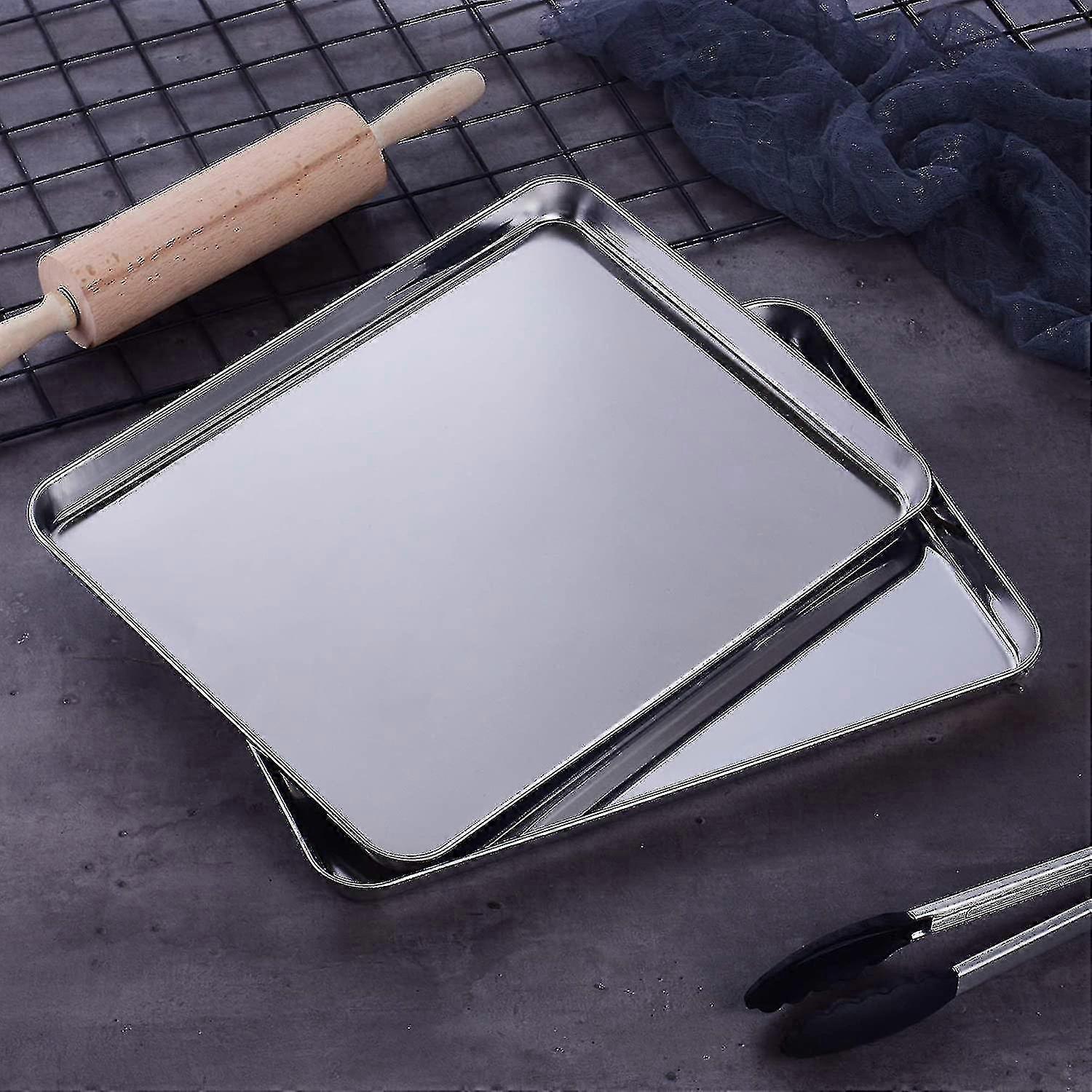 ベーキングトレイ2個セット、ステンレス製オーブントレイ、小+中-
