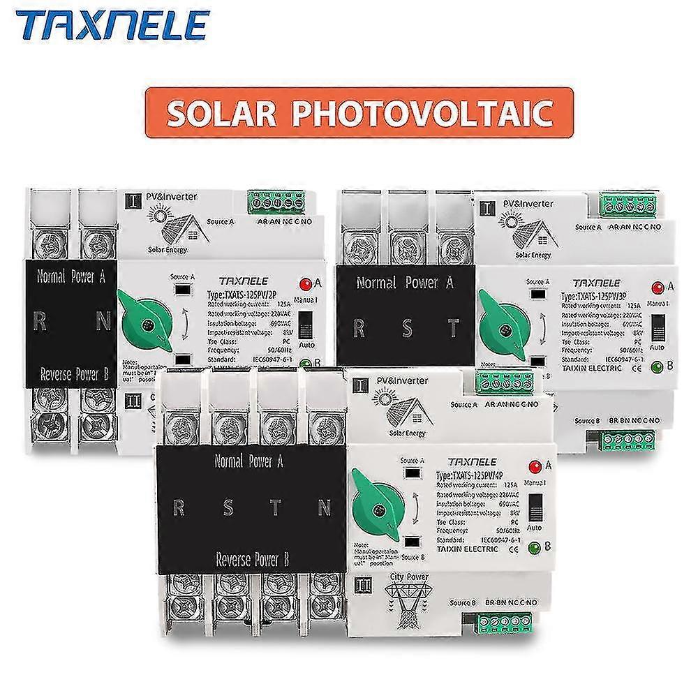 2p 3p 4p Din Rail Ats Pv Inverter Dual Power Automatic Transfer Selector Switches Uninterrupted 63a 100a 125a Photovoltaic Solar