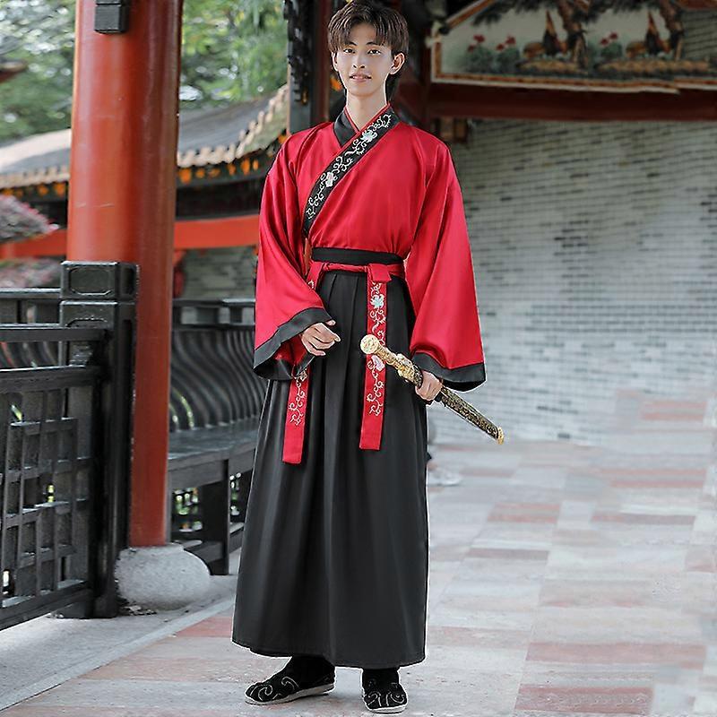 Kinesisk Par Sort Rød Hanfu Kvinde Retro Traditionel Broderi Kostume Mænd Tang Dynastiet ÆRESORD Tøj Den Utæmmede