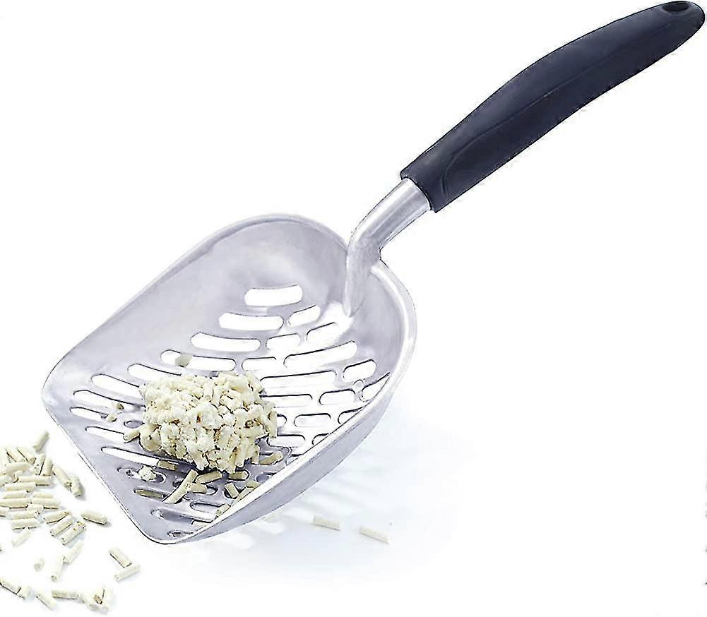 مغرفة فضلات القطط، صينية فضلات معدنية متينة، غربال مع مغرفة عميقة ومريحة