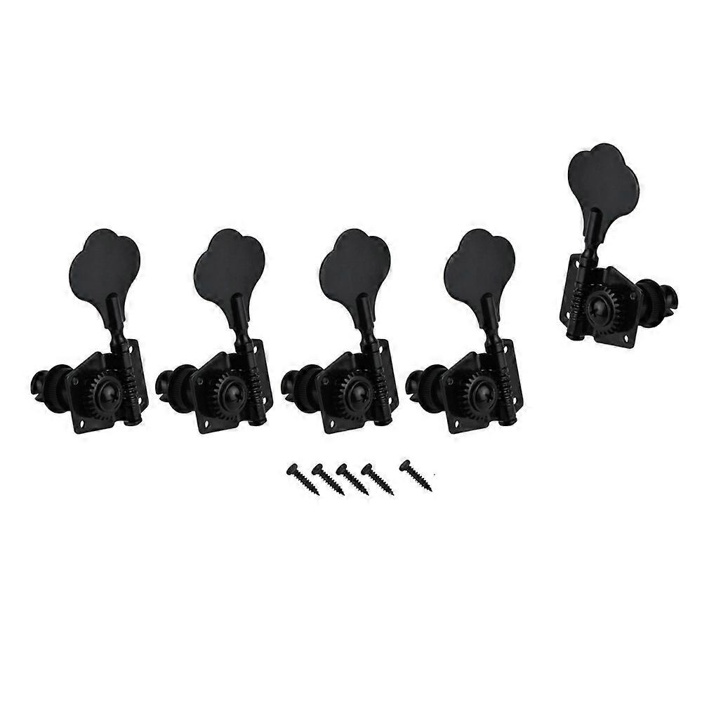FLEOR 5pcs Black Metal 4L1R Electric Bass Tuning Pegs Machine Heads Tuners Open Style for 5-String Bass