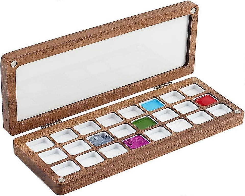 Empty Watercolor Paint Palette 24 Grids Wooden Color Mixing Tray with Lid Travel Water Color Box Durable Case for Painters Students Adult Studio Home
