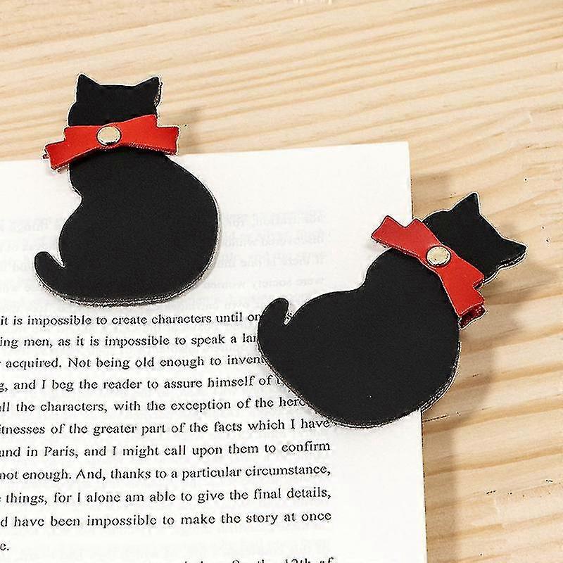 Leather Bookmarks - Black Kitten Bookmarks - Student Book Page Holders - Handmade - 2pcs
