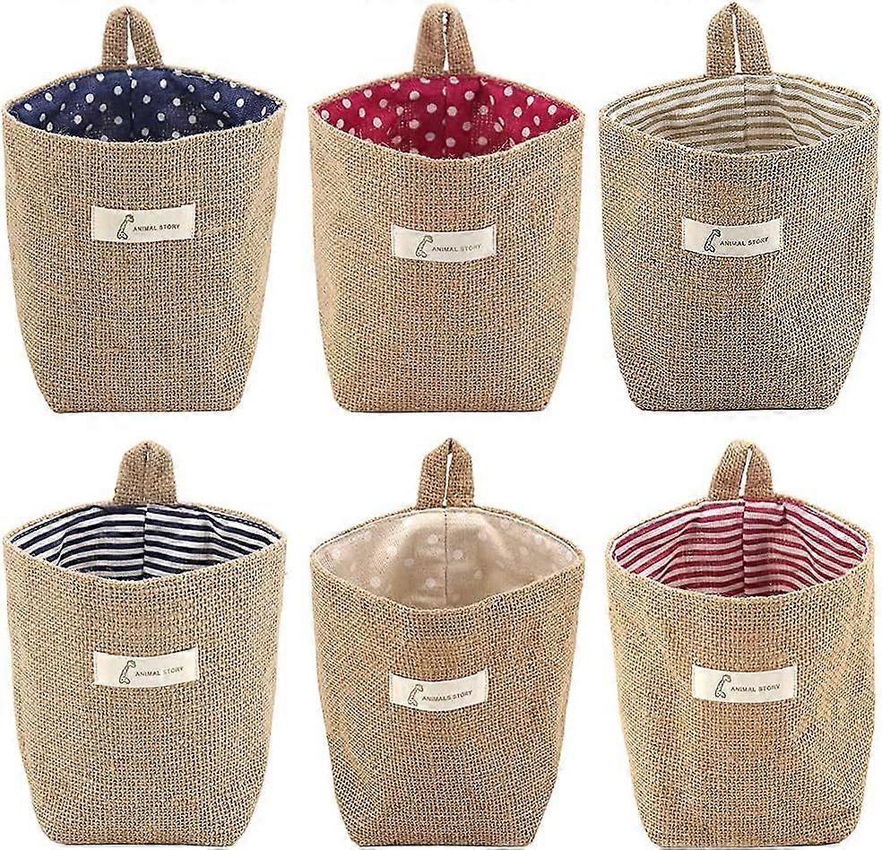 Storage Baskets, 6 Pcs Cotton Linen Foldable Small Baskets with Handle Storage Boxes for Toy Makeup Key Small Stuf