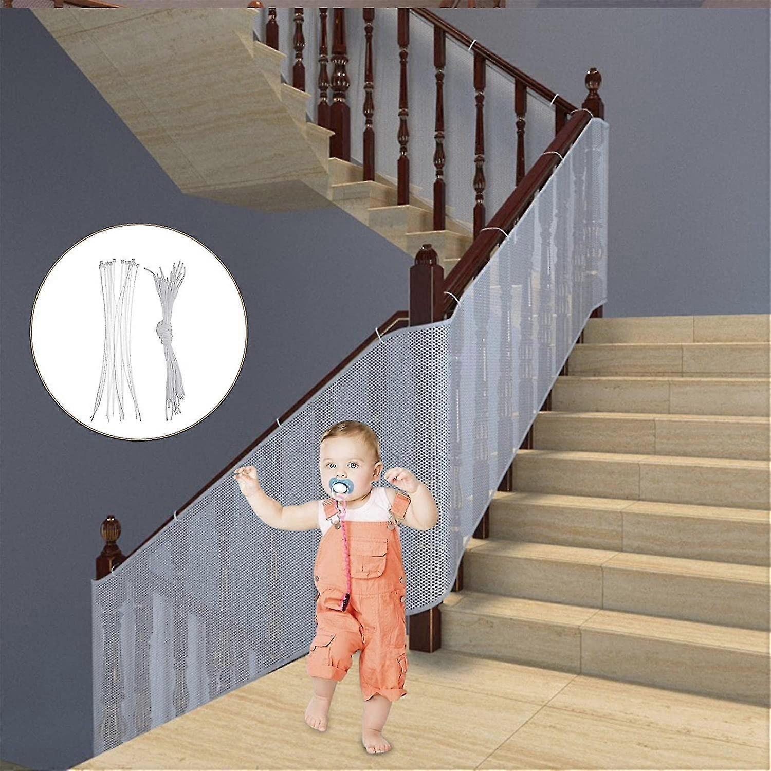 Child Safety Net Mesh, Baby Balcony and Stairway Safety Net, 9.84 x 2.59FT Adjustable Sturdy Stairway Railing Fence Mesh Protection Net for Kids and T