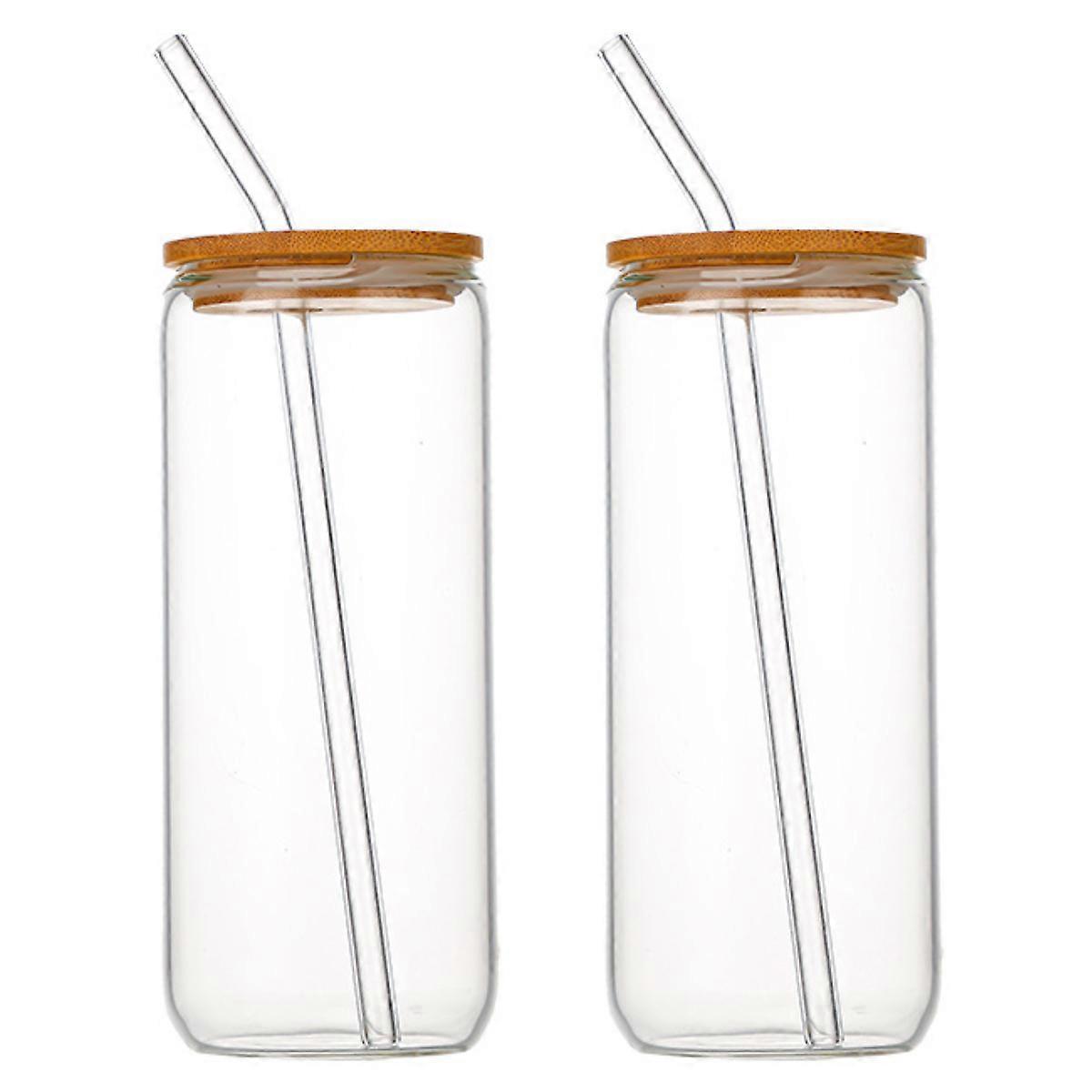 Wiederverwendbare klare Eiskaffeetasse mit Strohhalm und Bambusdeckel (2 Stück).