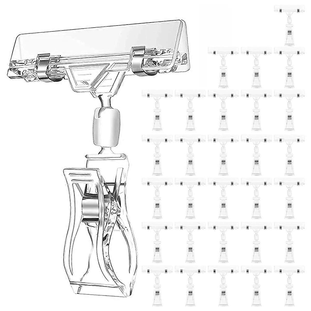 30 Pcs Label Holders Sign Clip, Plastic Clear Rotatable Sign Clips, Merchandise Sign Display Clip