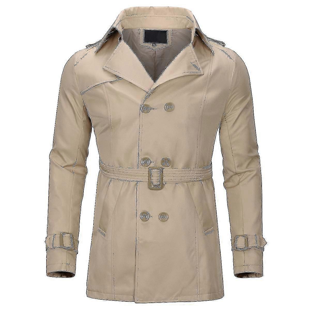 Heren Double-breasted Solid Revers Trench Coat