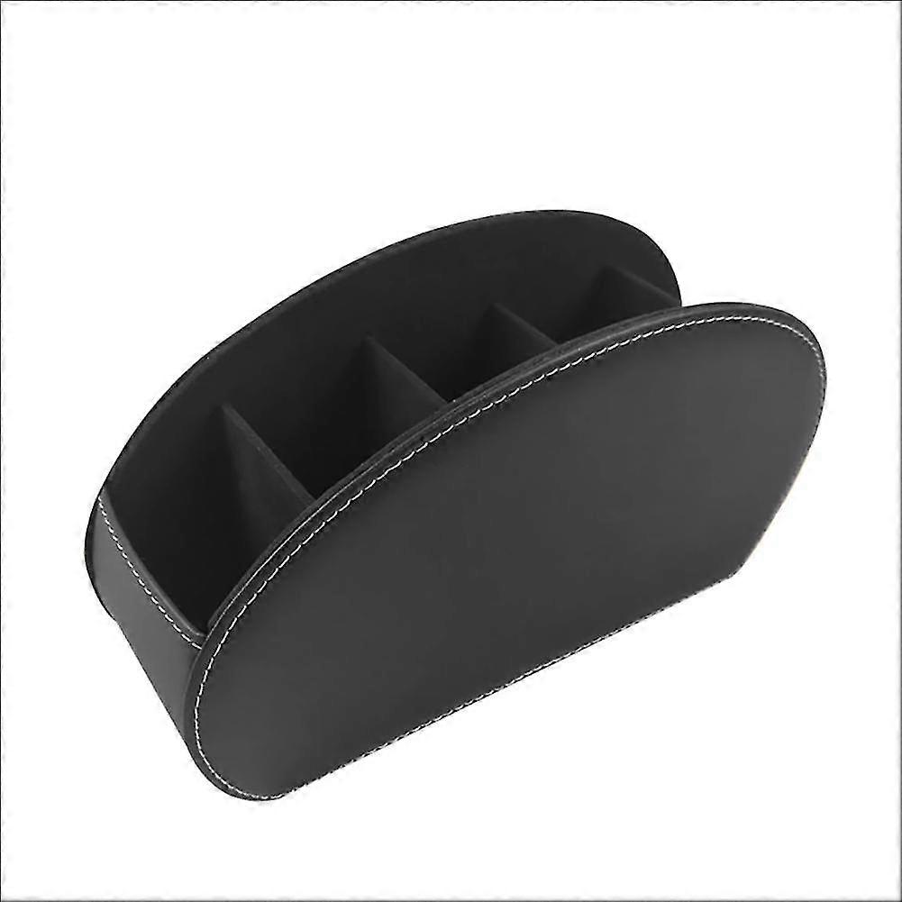 Leather Remote Control Holder With 5 Compartments, Tv Remote Caddy Storage Box, Multi-functional Office Storage-black