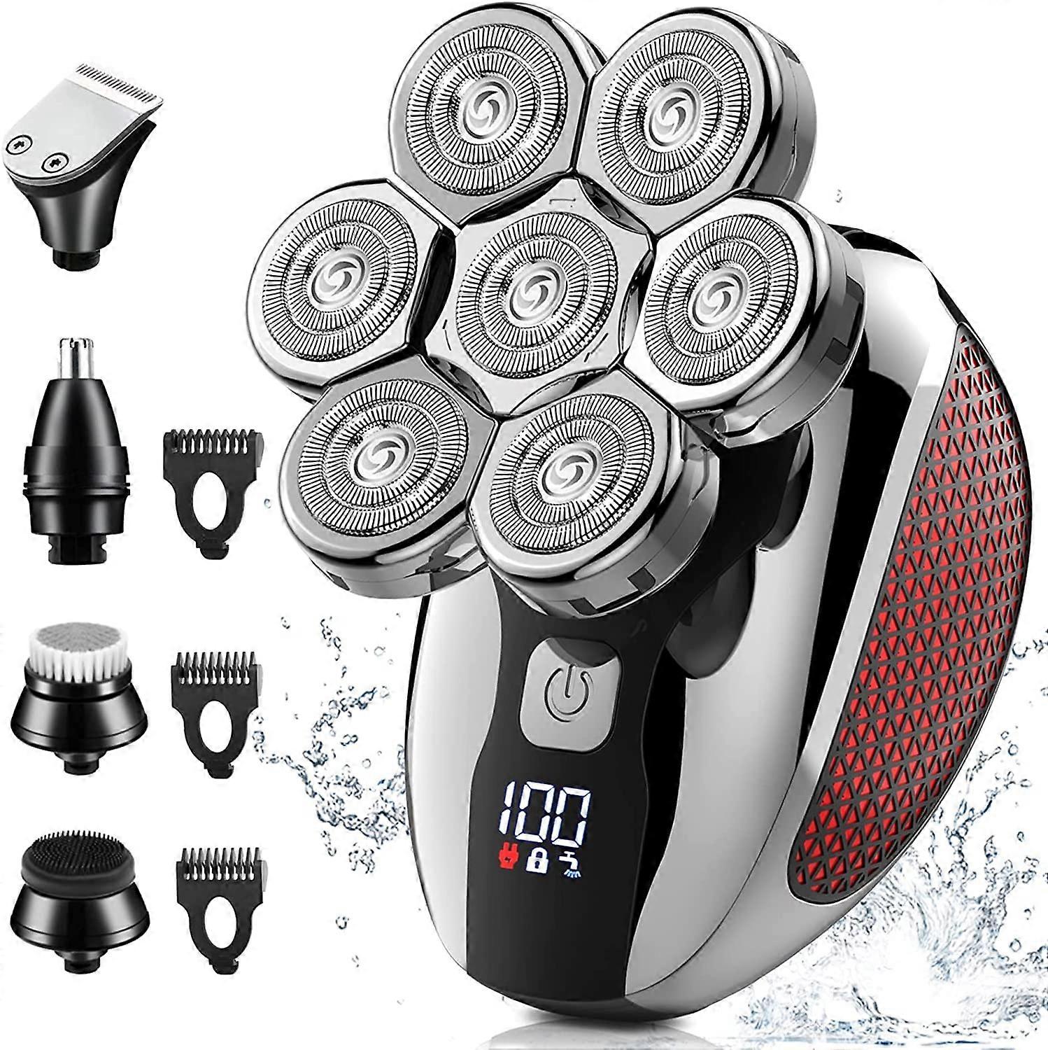 Men's shaver 7D (wine red), men's shaver electric shaver men's cordless rechargeable waterproof wet dry dual-use, five in one rotary shaver shaver tri