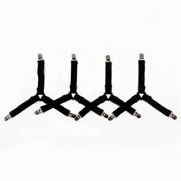 Sheet Holder Straps, Triangle Sheet Fasteners, Elastic Adjustable Sheet Holder Clips, Suspender Clips - 4-Pack, Black