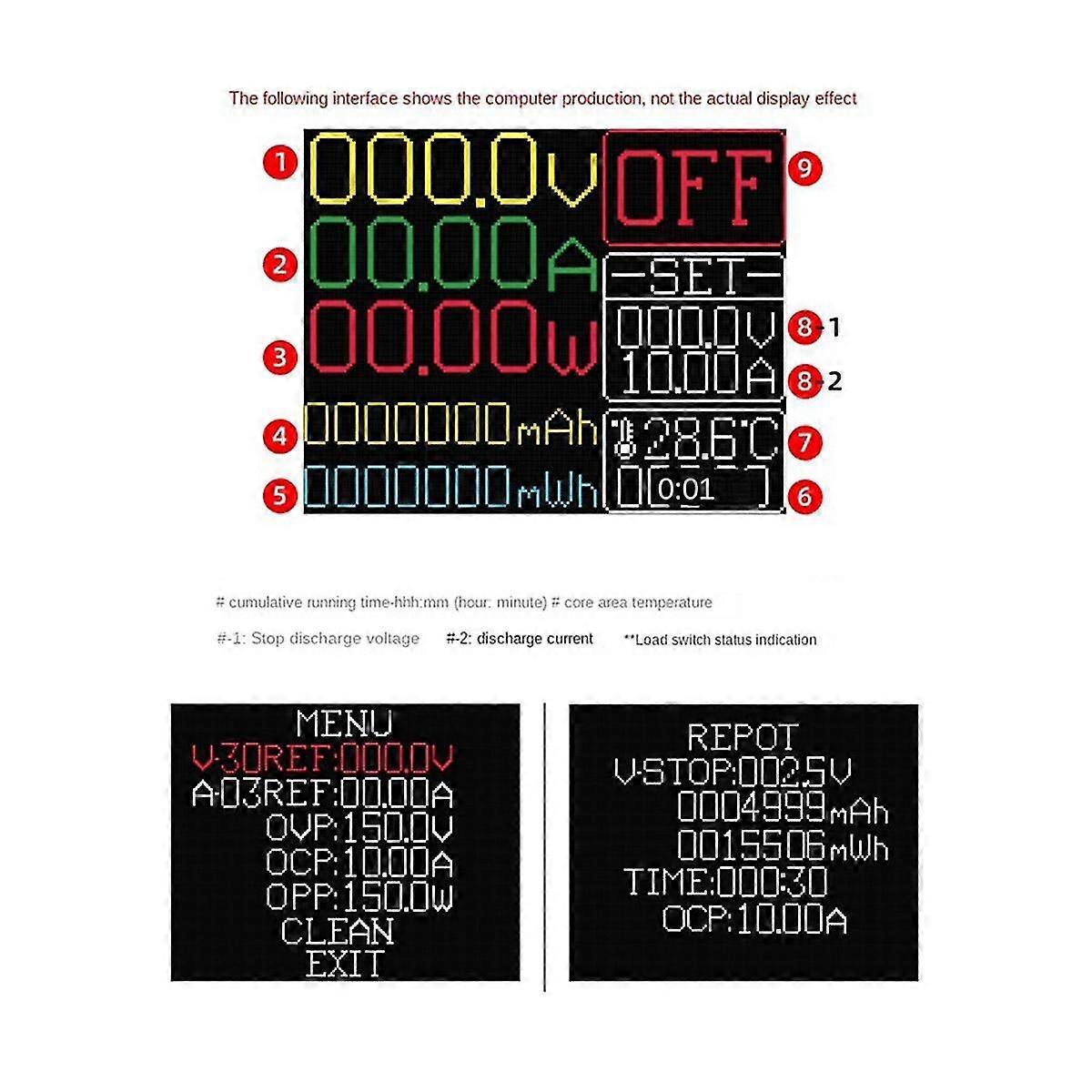 150w 4-wire Battery Capacity Tester 1.77 Inch Tft Color Screen Cnc Type Electronic Load Discharge Tester Us Plug