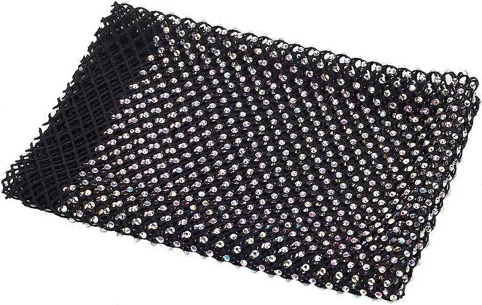 2pcs 0.48yards11.8inch Iron on Black AB Color Rhinestone Fabric Stretchy Mesh Sparkling Stretch Rhinestone Mesh for DIY Dress Netting Clothes Bag Part