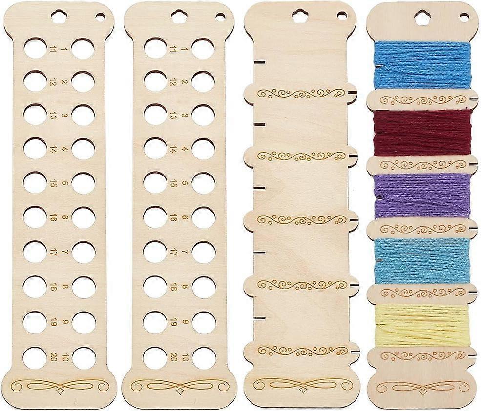 DIY 4pcs 2 Sizes Wooden Embroidery Floss Organizer 22-Holes with Numbers Winding Plate Board Card Rectangle Thread Project Cards for DIY Sewing Cross