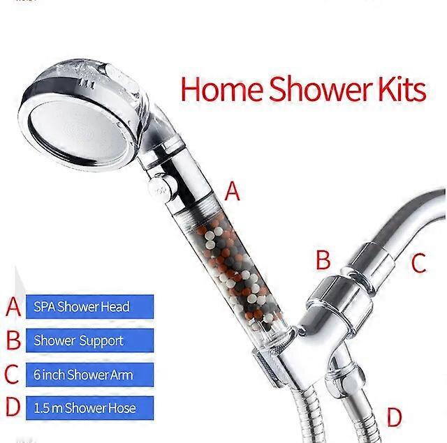EHEH SPA Shower Water Saving 3 Modes Adjustable High Pressure Shower Head Tourmaline Replaceable Filter Switch Button Shower