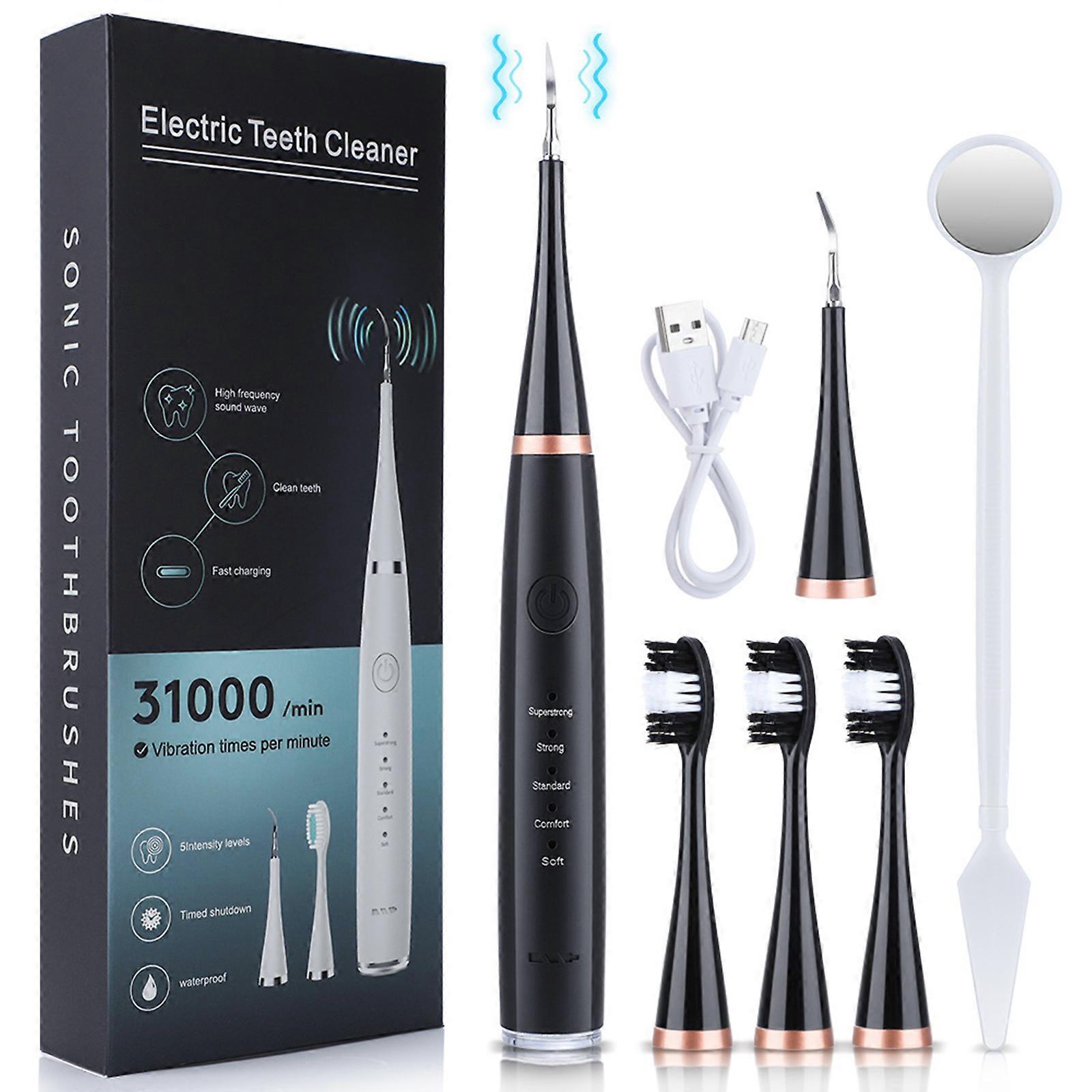 Ultrasonic Electric Tooth Scaler - 6 in 1 Dental Tartar Remover for Plaque, Calculus, and Stains - Intelligent Recognition, 5 Adjustable Modes