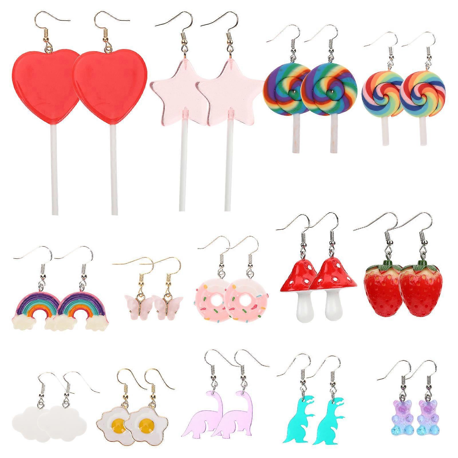 14 زوجا من الأقراط النسائية مجموعة الراتنج المتدلية قطرة الأقراط الإبداعية والمجوهرات