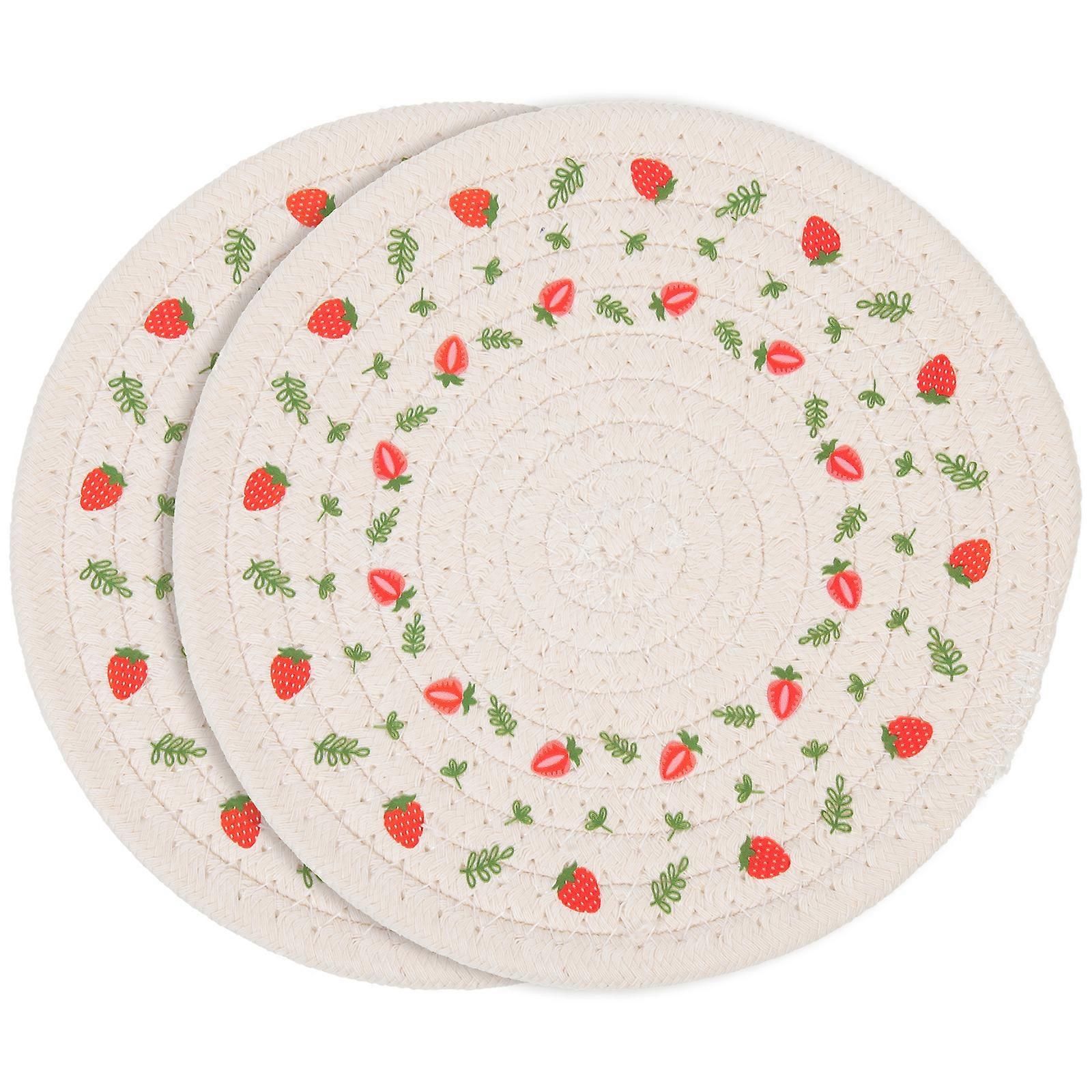 2Pcs Cotton Rope Woven Placemat Decorative Place Mat Round Shape Placemat Dining Table Decor