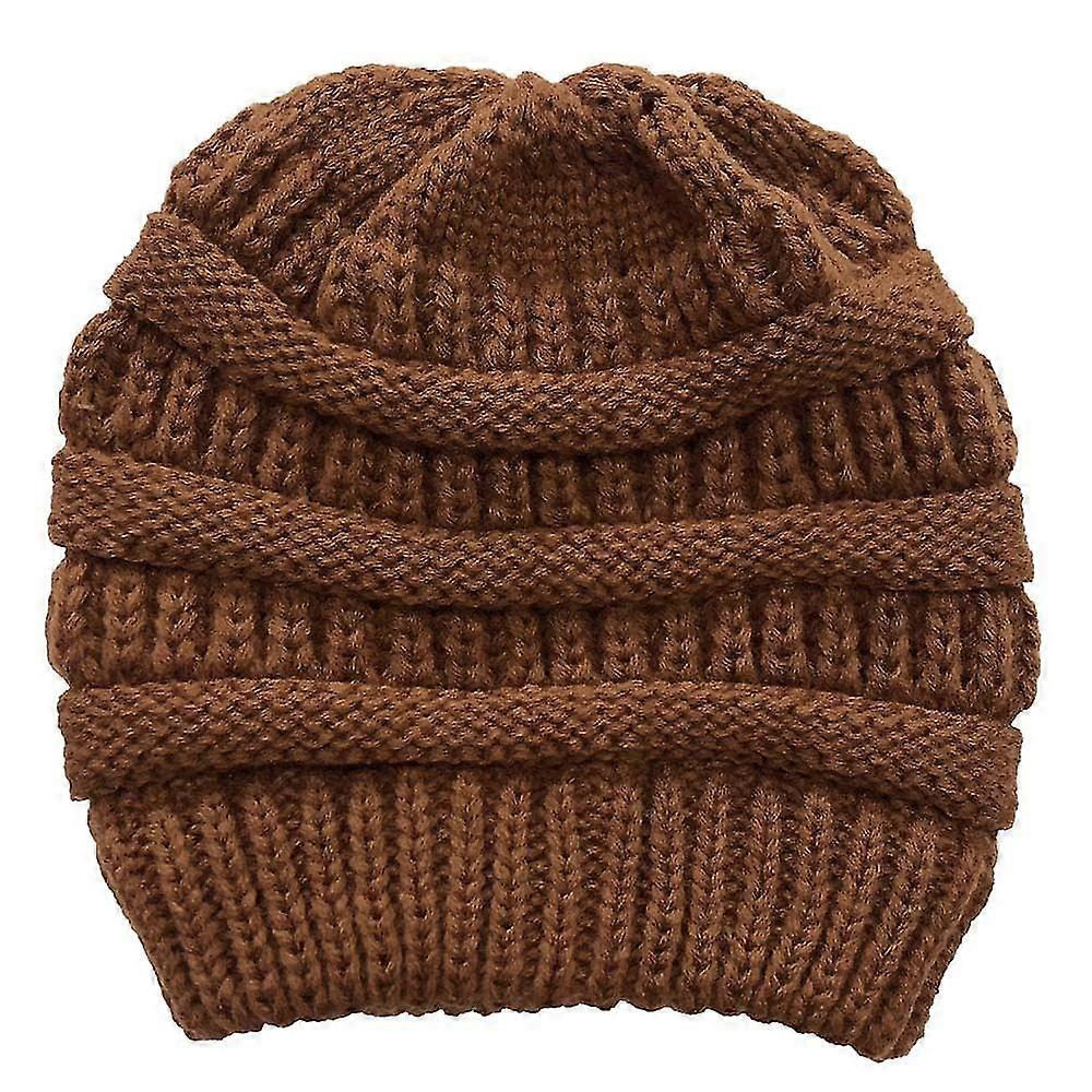 Womens Crochet Cap Ponytail Beanie Hat Winter Knitted Hat