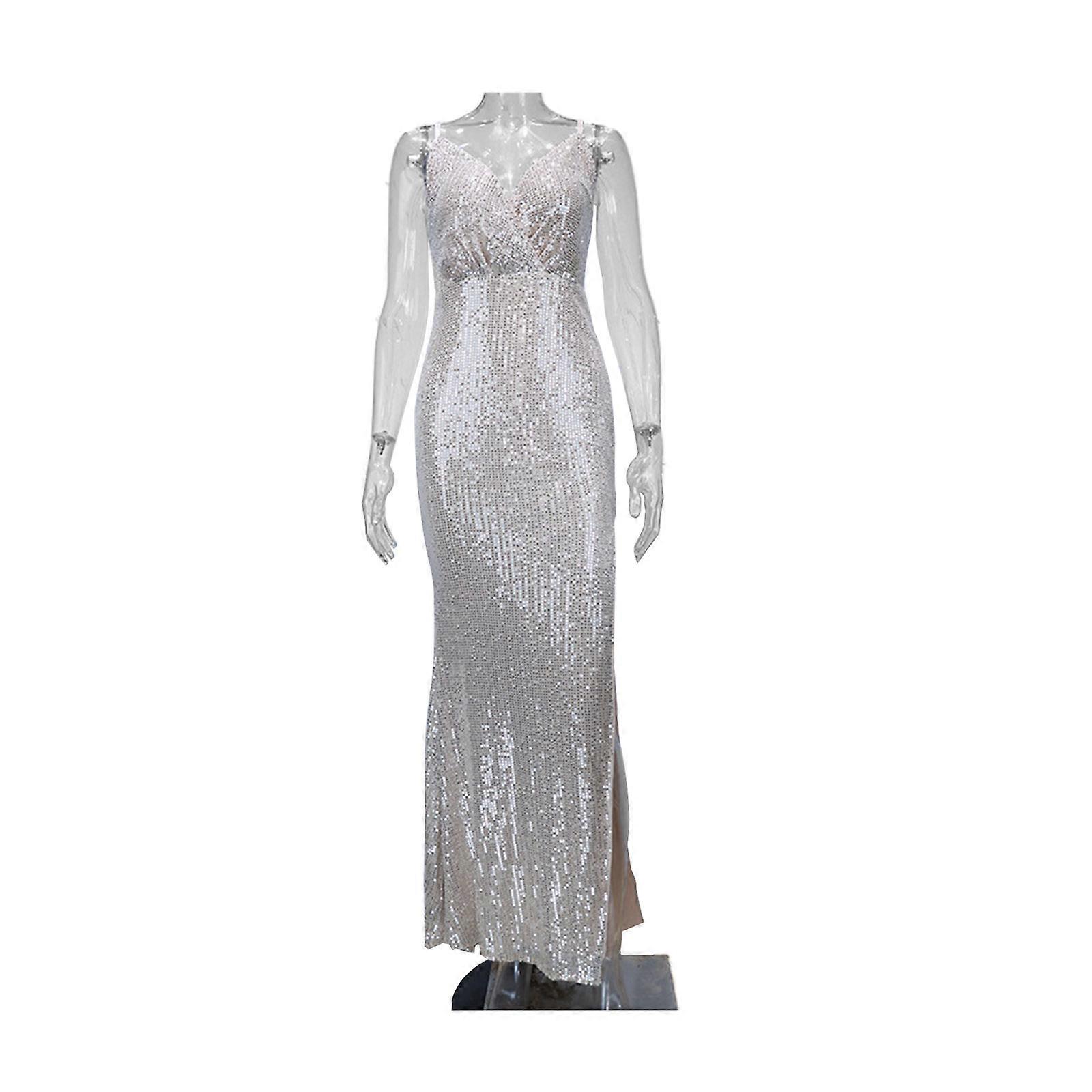 Asimmetrico arricciato Wrap V-Neck Dress da sera damigella d'onore formale abito lungo