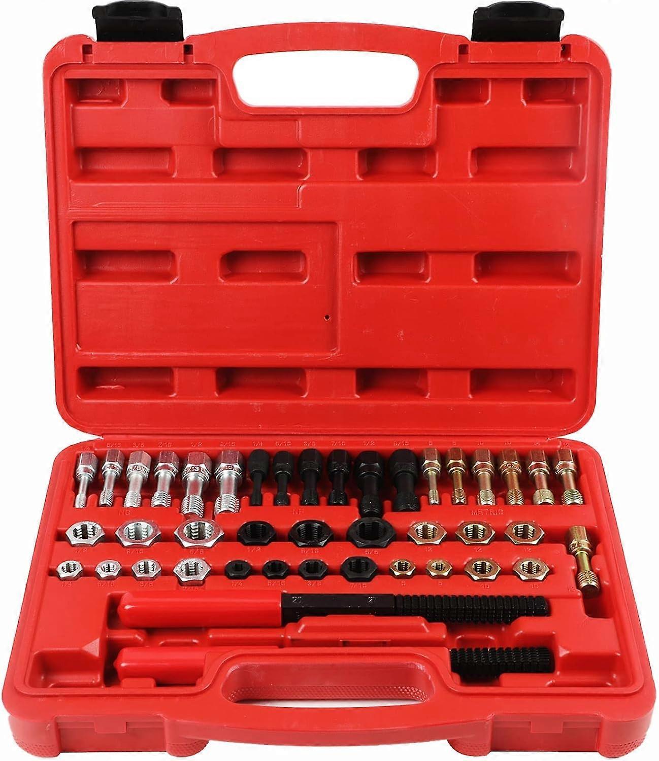 Thread Chaser Repair Set - 42Pcs Thread Cleaning Tool Fractional and Metric Thread Restorer Kit with 21PCS Rethreading Dies, 19PCS Rethreading Taps & 