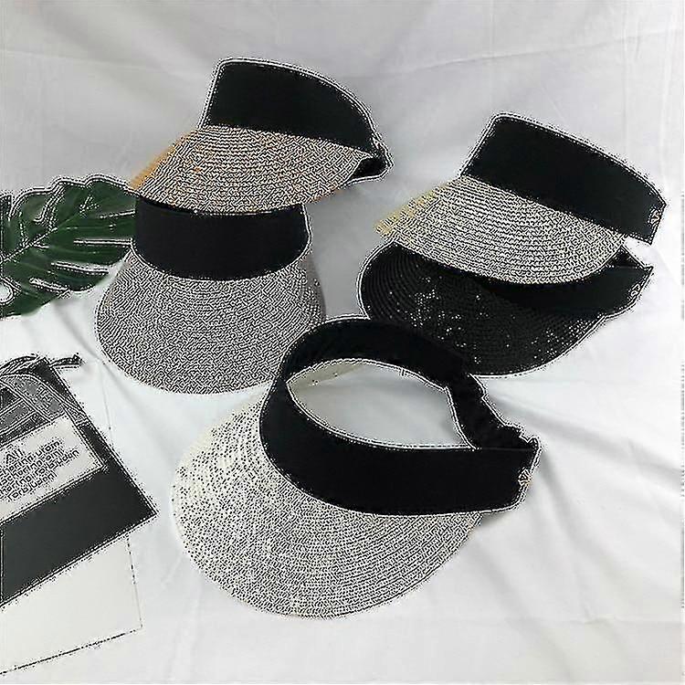 Nouveau Simple Été Paille Chapeau de Soleil Femmes Perle Backable Sun Visor Hat Femme Caplavender