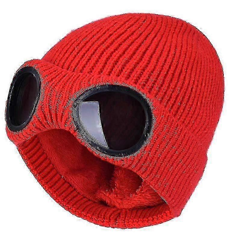 New Winter Lens Hat Safety Goggles Lens Beanie Hat Knitted Hats Thick Fleece Warm Cap Adult Multifunctional Unisex Hats