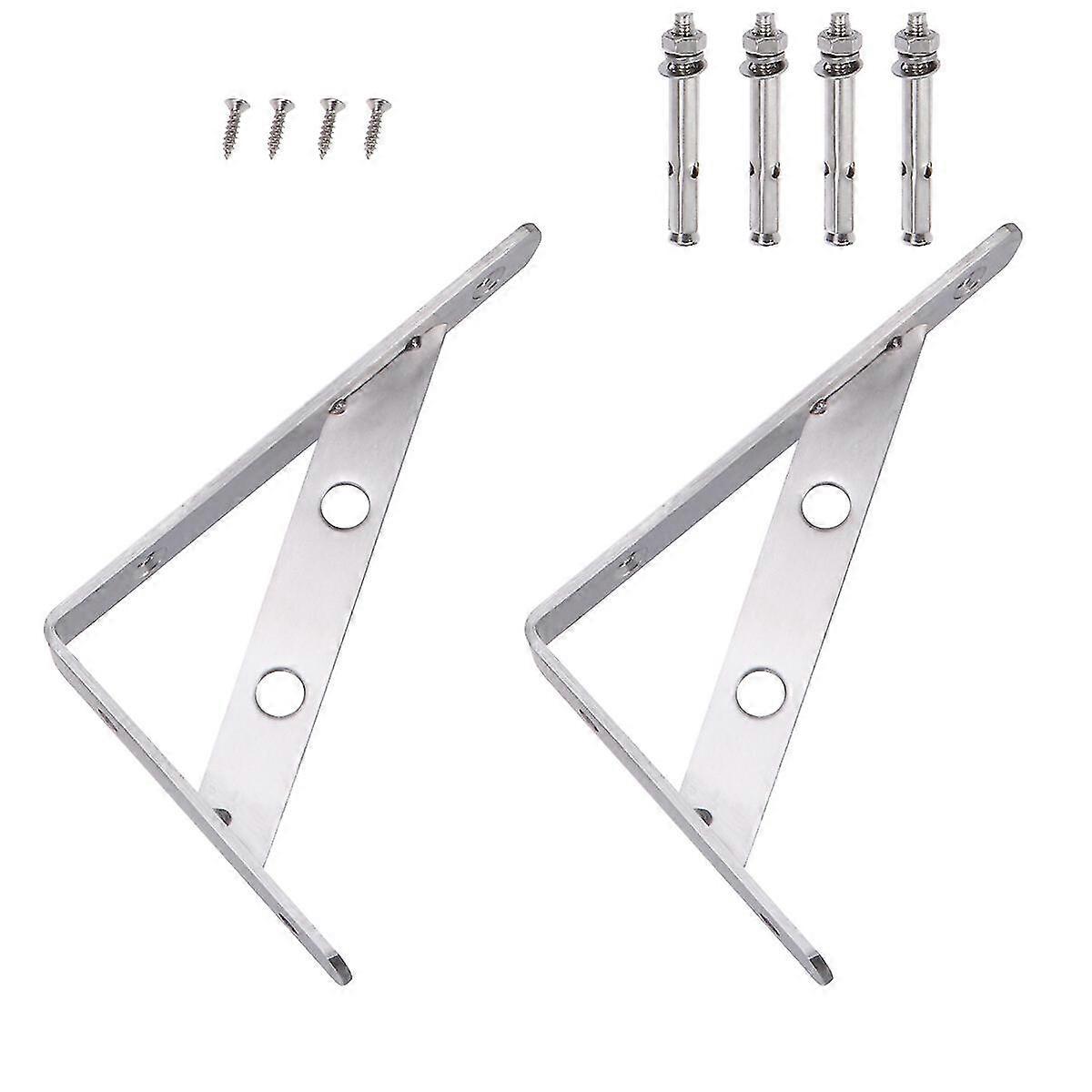 2pcs Durable Industrial Wall Shelf Support Bracket Stainless Steel Triangular Bracket With 4 Screws (3x150mm)
