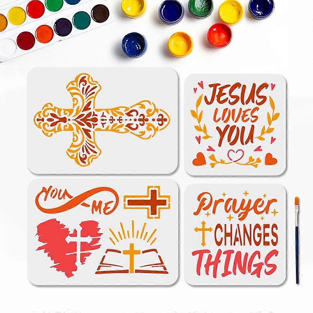 4Pcs 4 Styles Christian Theme PET Hollow Out Drawing Painting Stencils for DIY Scrapbook Photo Album Mixed Shapes 200~210x200~297mm 1pc/style